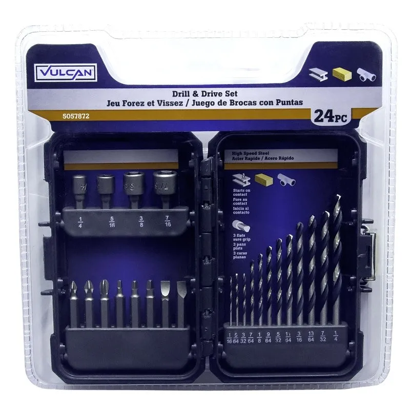 Vulcan 870840OR Drill Bit Set, 24-Piece, S2 Steel, Chrome Molybdenum/Satin