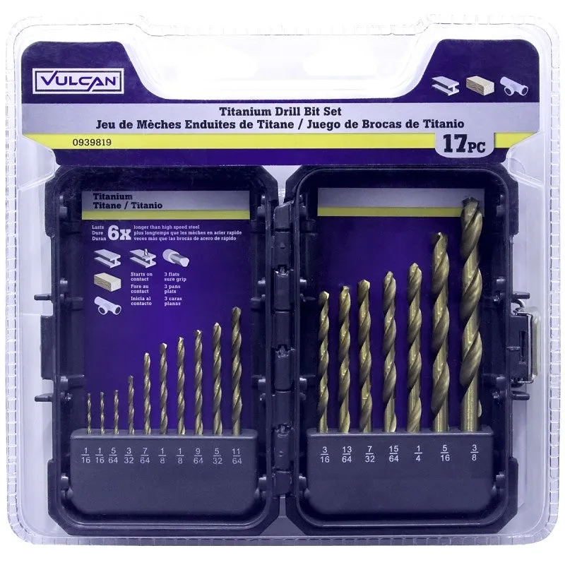 Vulcan 871570OR Drill Bit Set, 17-Piece, High Speed Steel/Titanium Nitride, Bright Yellow