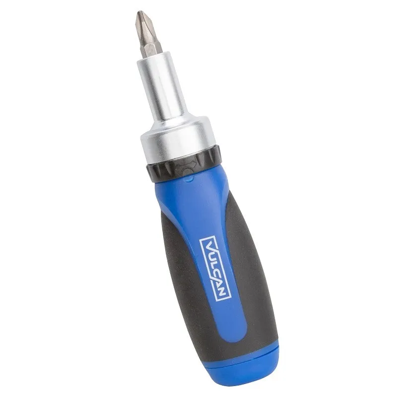 Vulcan 900063 Screwdriver Ratchet, #0, #1, #2, 3/16, 1/4 in Drive, Philips & Slotted Drive, 4-1/2 in OAL, Plastic Handle (Pack of 16)