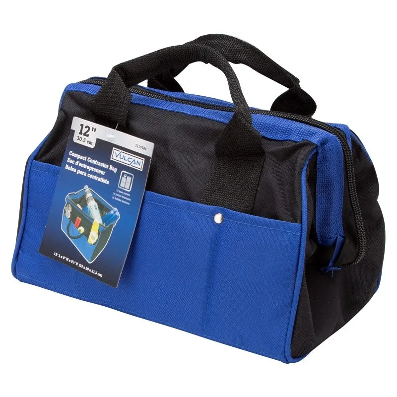 Vulcan JL-89021 Contractor’s Tool Bag, 13 in W, 8 in D, 8-1/2 in H, 21-Pocket, Nylon, Black/Blue