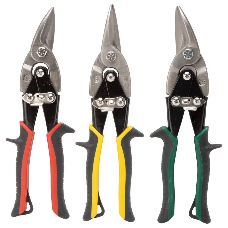 Vulcan JL-TS3PCS Aviation Snip Set, 10-1/8 in OAL, Left/Right/Straight Cut, Chrome Vanadium Steel Blade