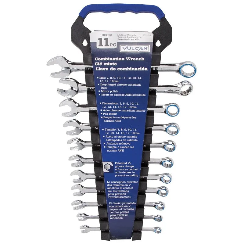 Vulcan TR-H1101 Wrench Set, 11-Piece, CRV, Chrome, Silver, Specifications: Drop Forged