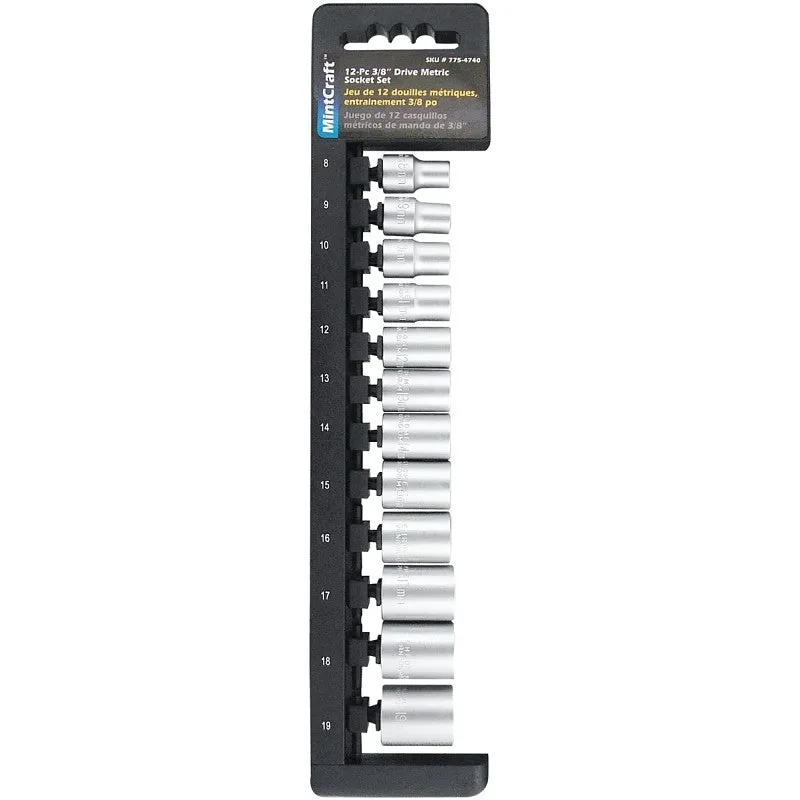 Vulcan TS1012M-P Socket Set, Chrome Vanadium Steel, Chrome