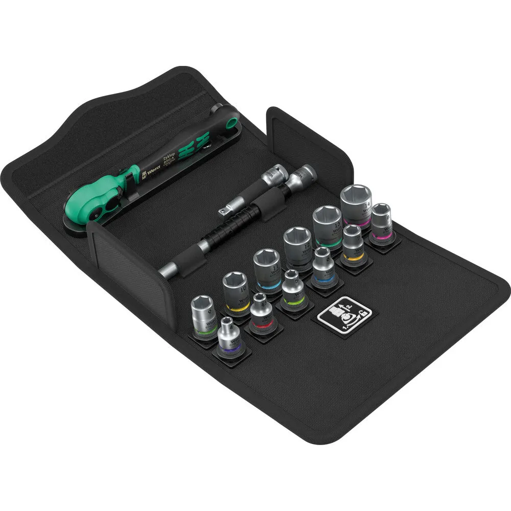 WERA 05004022001 8100 SA 13 ZYKLOP COMFORT RATCHET SET, REVERSING LEVER, 1/4″ DRIVE, METRIC (15 PIECES)