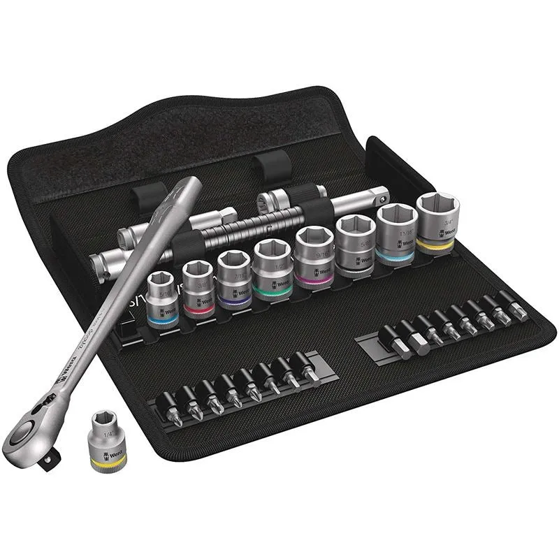 WERA 05004051001 8100 SB 10 Zyklop Metal Ratchet Set with push-through square, 3/8″ drive, imperial