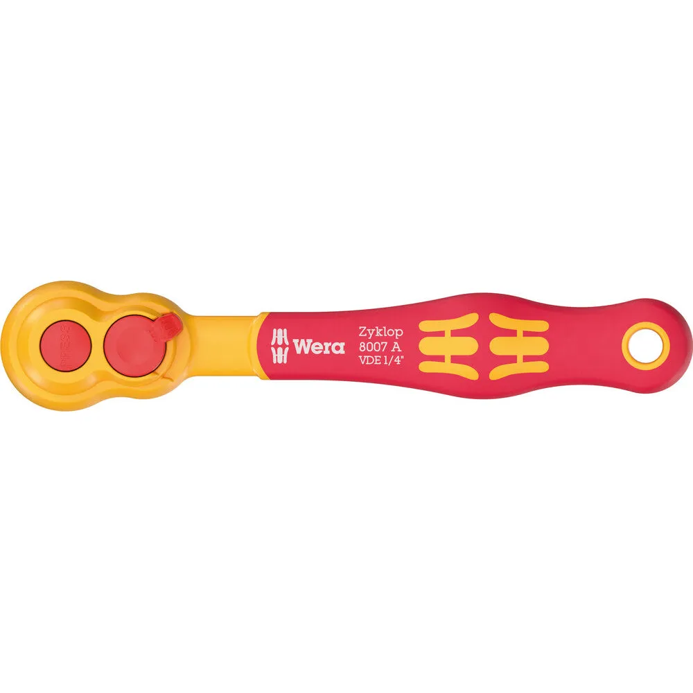 WERA 05004866001 8007 A VDE ZYKLOP RATCHET, INSULATED, WITH REVERSING LEVER, WITH 1/4″ DRIVE, 1/4″ X 144 MM