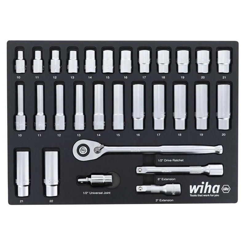 WIHA 33395 27 Piece 1/4â€ Drive Professional Socket Tray Set – Metric