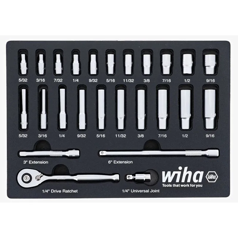 WIHA 33396 25 Piece 1/4â€ Drive Professional Standard and Deep Socket Tray Set – SAE