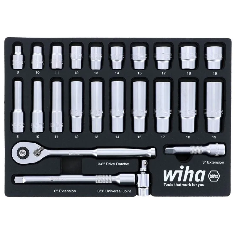 WIHA 33795 24 Piece 3/8â€ Drive Professional Socket Tray Set – Metric