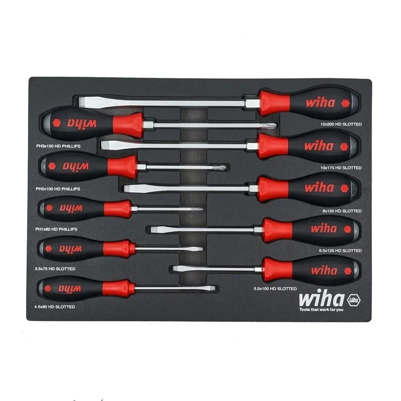 WIHA 53180 10 PIECE SOFTFINISH HEAVY DUTY CUSHION GRIP SCREWDRIVER TRAY SET