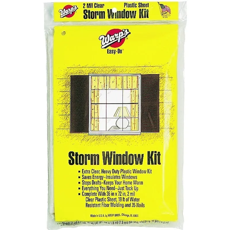 Warp’s Easy-On Series EZ-36 Storm Window Kit, 36 in W, 2 mil Thick, 72 in L, Clear (Pack of 36)