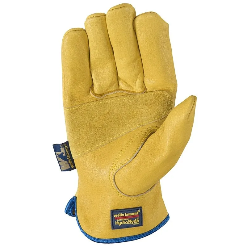 Wells Lamont 1168L Work Gloves, Men’s, L, 9 to 9-1/2 in L, Keystone Thumb, Slip-On Cuff, Cowhide Leather, Gold/Yellow