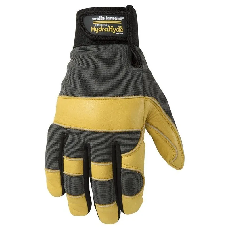 Wells Lamont 3203-L Hybrid Work Gloves, Breathable, Men’s, L, Hook and Loop Cuff, Spandex Back, Gold/Gray/Yellow
