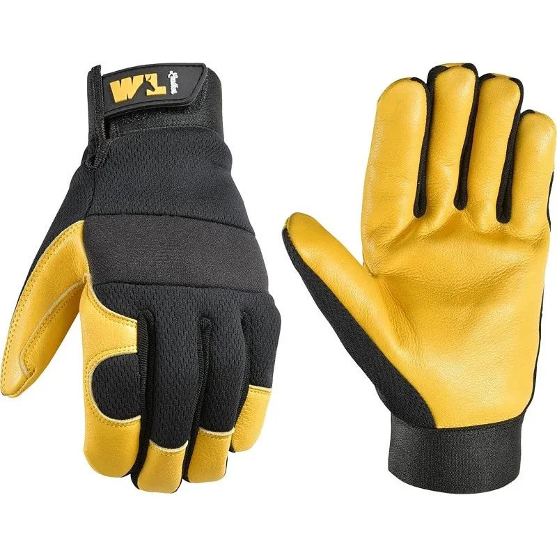 Wells Lamont 3280-L Gloves, Men’s, L, Reinforced Thumb, Adjustable Wrist, Hook and Loop Cuff, Black/Gold/Yellow