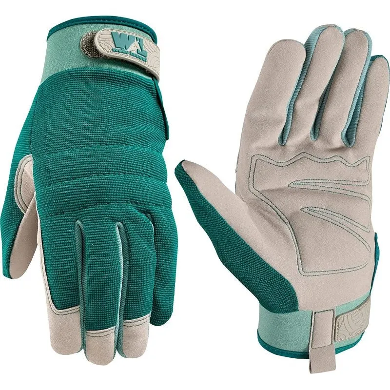 Wells Lamont 7754-S Gloves, High-Dexterity, Lightweight, Women’s, S, Adjustable Wrist Strap Cuff, Gray/Green