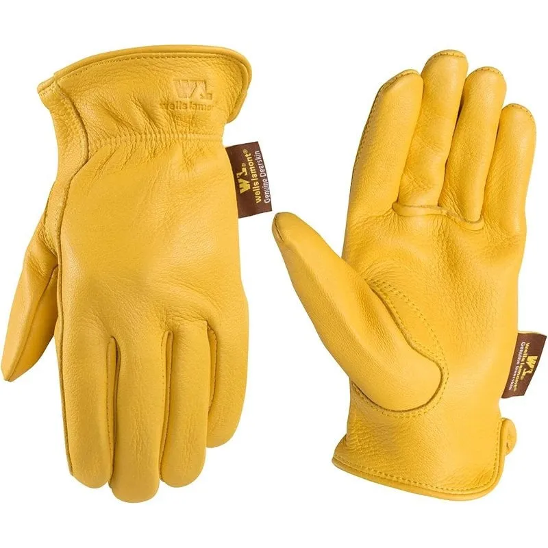 Wells Lamont 962-M Gloves, Men’s, M, Keystone Thumb, Deerskin Leather, Gold/Yellow