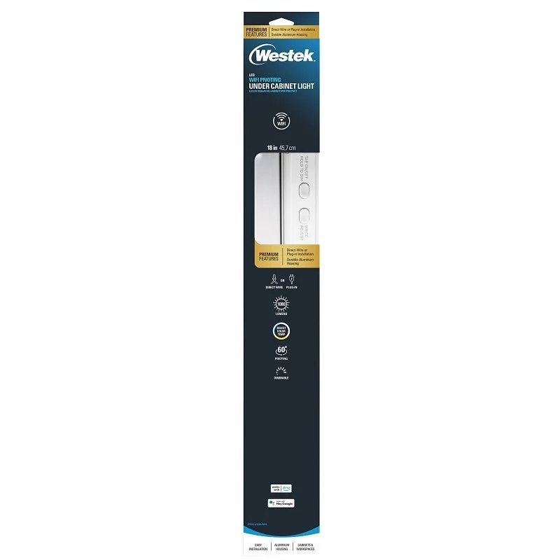 Westek Pro Pivot PPCCT-L18W-WIFI Wi-Fi Under Cabinet Strip Light, 120 VAC, 14.5 W, LED Lamp, 1080 Lumens
