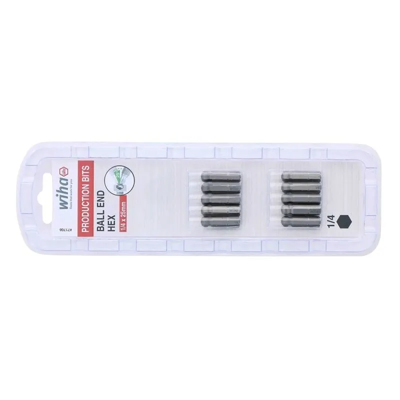 Wiha Ball End Hex Inch Insert Bit 1/4in Pack of 10 Bits
