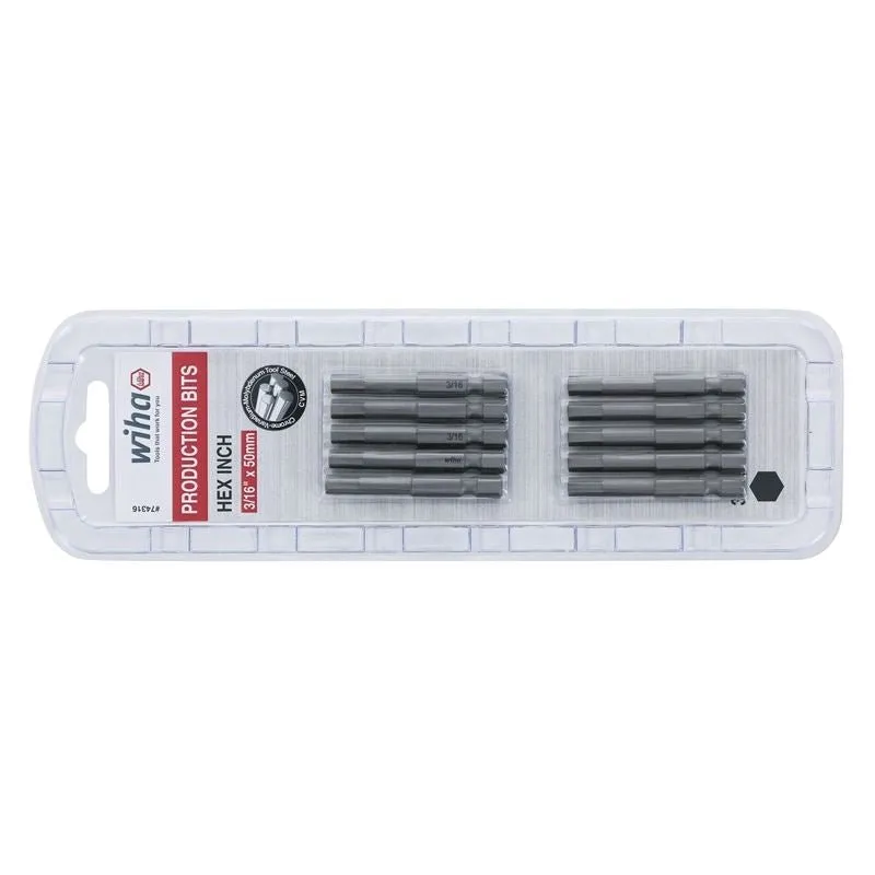 wiha hex inch power bit 316 x 50mm pack of 10 bits