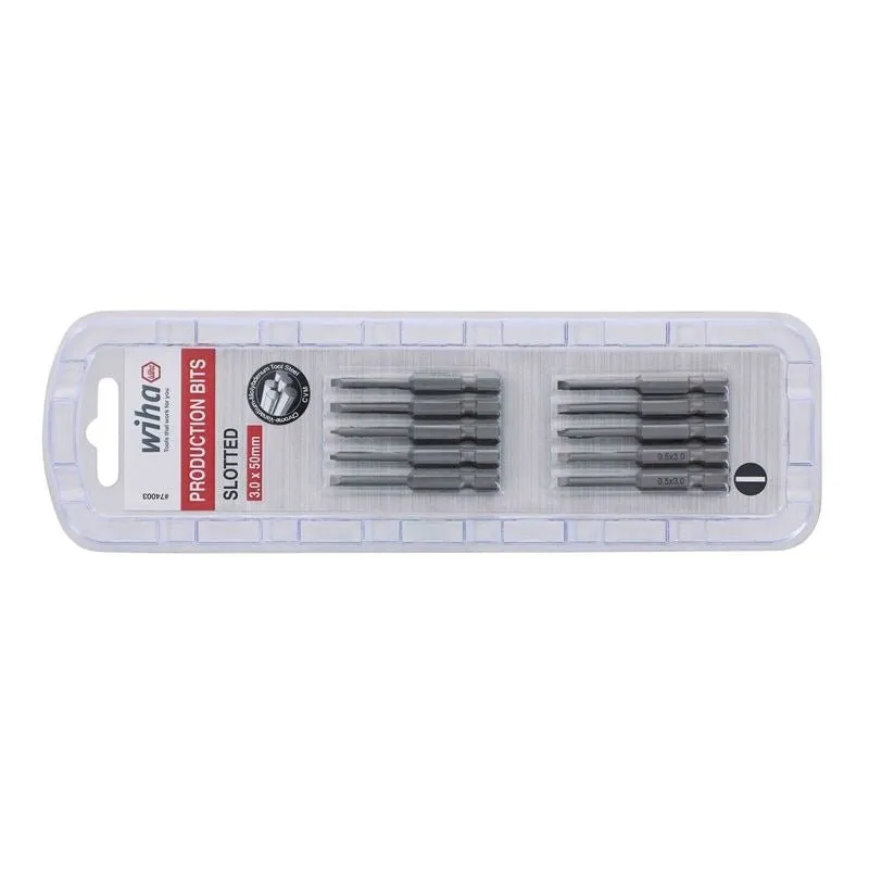 Wiha Slotted Power Bit 3.0 x 50mm Pack of 10 Bits