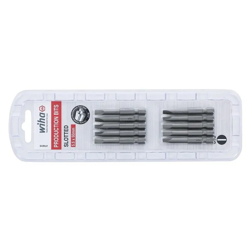 Wiha Slotted Power Bit 5.5 x 50mm Pack of 10 Bits