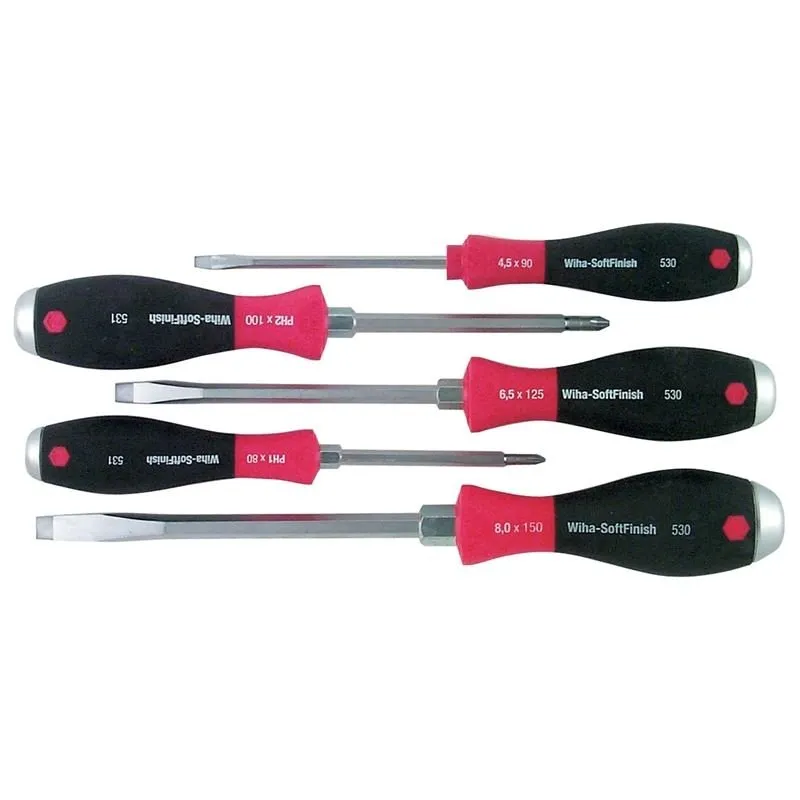 Wiha SoftFinish Extra Heavy Duty Slotted 5.5mm, 6.5mm, 8.0mm/Phillips #1, #2 5 Piece Set