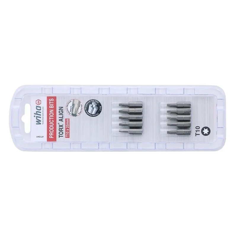 Wiha Torx Align Insert Bit T10 x 25mm Pack of 10 Bits