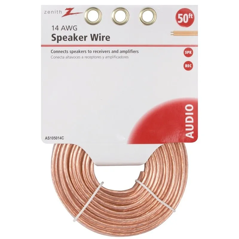 Zenith AS105014C Speaker Wire, 14 AWG Wire, PVC Sheath, Clear Sheath