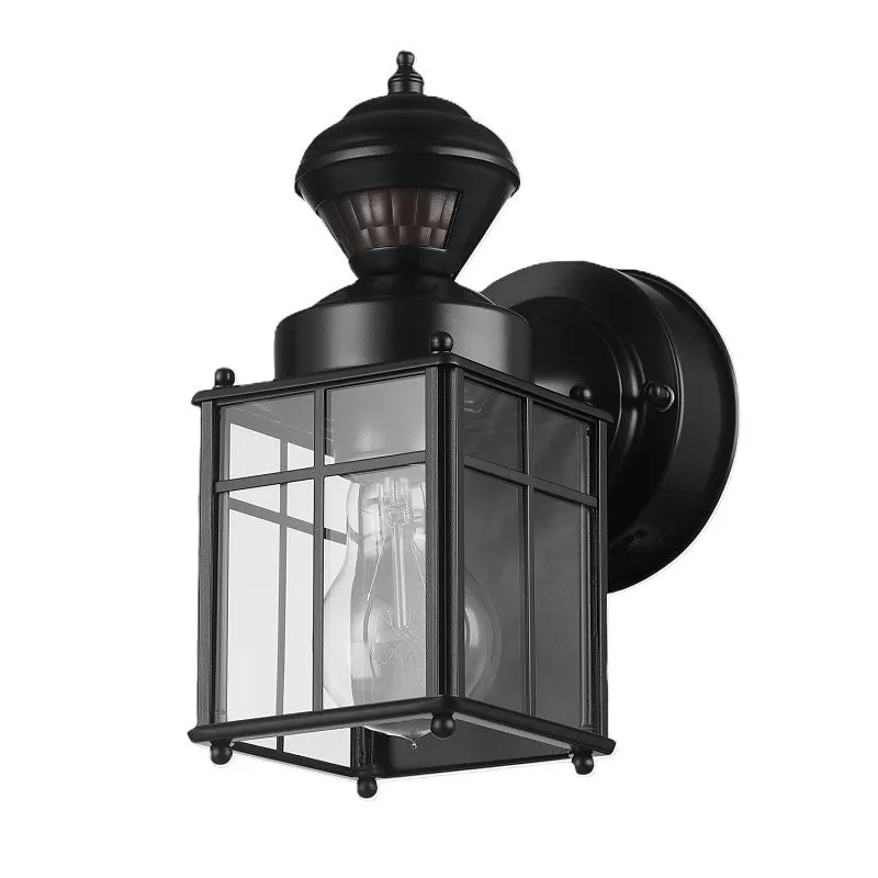 globe Franklin 60000001 Motion-Sensing Wall Lantern, LED Lamp, Black Fixture, Matte Black Fixture (Pack of 2)